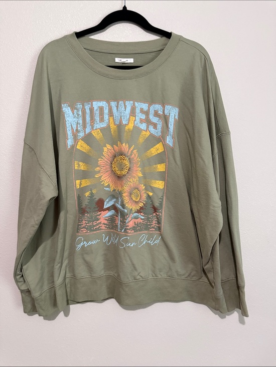 Maurices Sweaters - Maurices Olive Green Midwest Sunflower Graphic Crewneck Sweatshirt